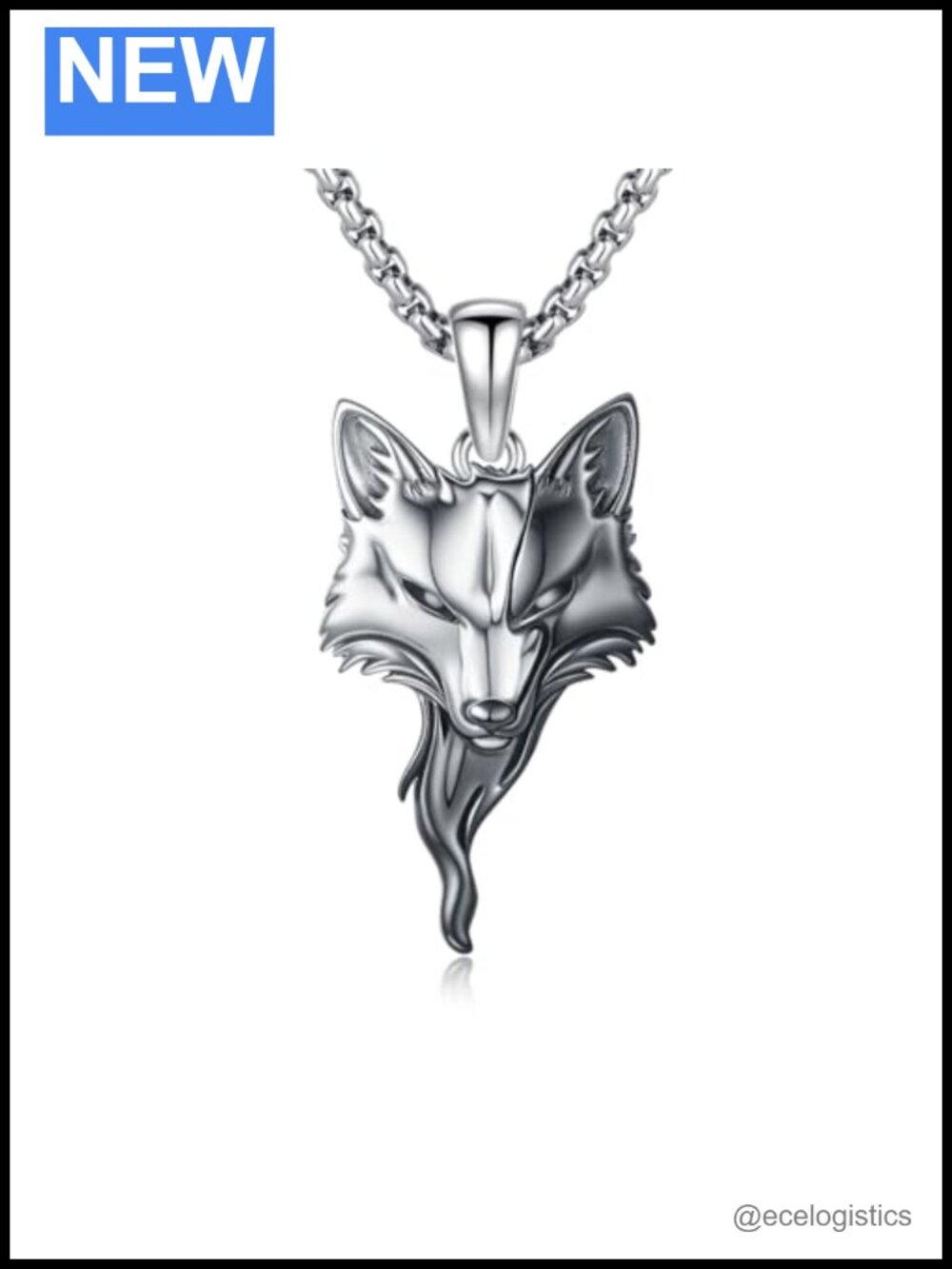Yin Yang Fox Pendant Necklace Stainless Steel 22in Chain Men's